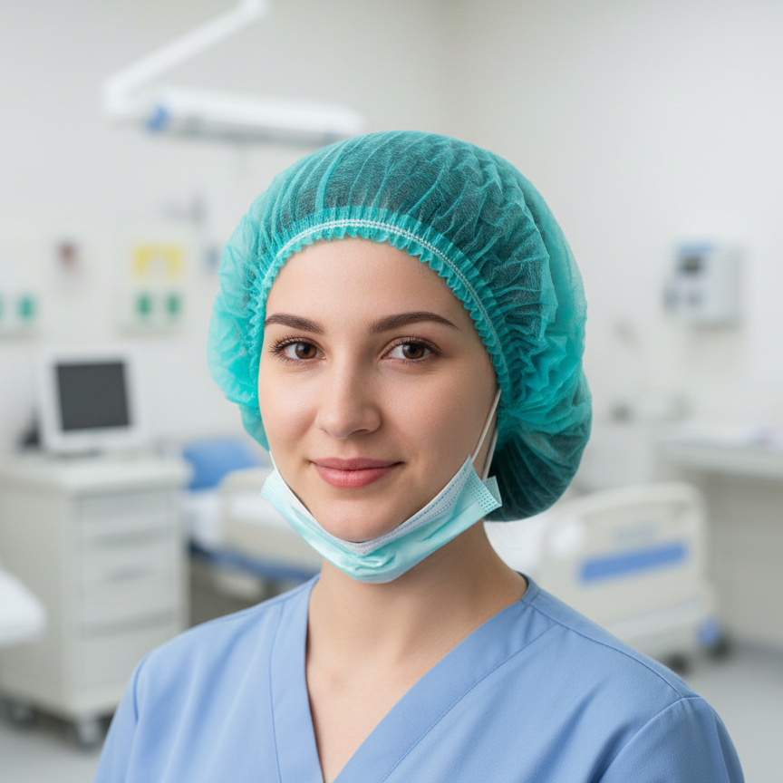 Disposable Surgical Cap – Breathable Non-Woven Fabric | Elastic Comfort Fit | Lightweight Hygienic Design for Medical & Professional Use